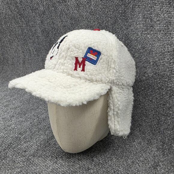 Disney Mickey Mouse Hat Cap Snap Back Kids XS/S Sherpa Faux Fur Ear Flap White - Picture 10 of 16